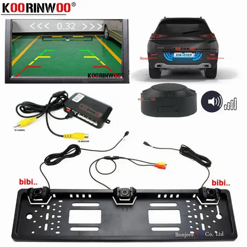 

Рамка для номерного знака Koorinwoo EU с держателем для 2 парктроников и камер заднего вида для автомагнитол и DVD-плееров