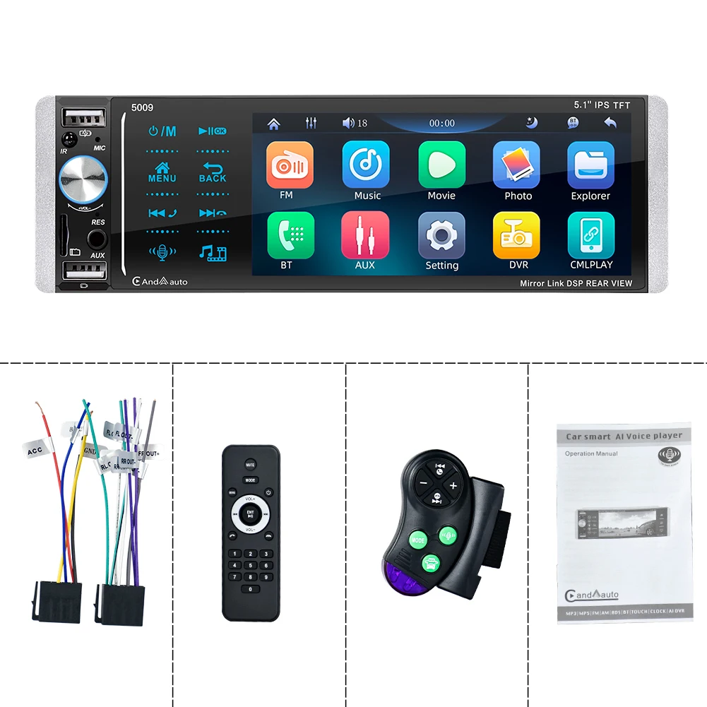 Ptopoyun Carplay Radio 1 din Som Automotivo Bluetooth Android Autoradio MP5 Player 5.1 Inch FM Audio Stereo Receiver Mirror link