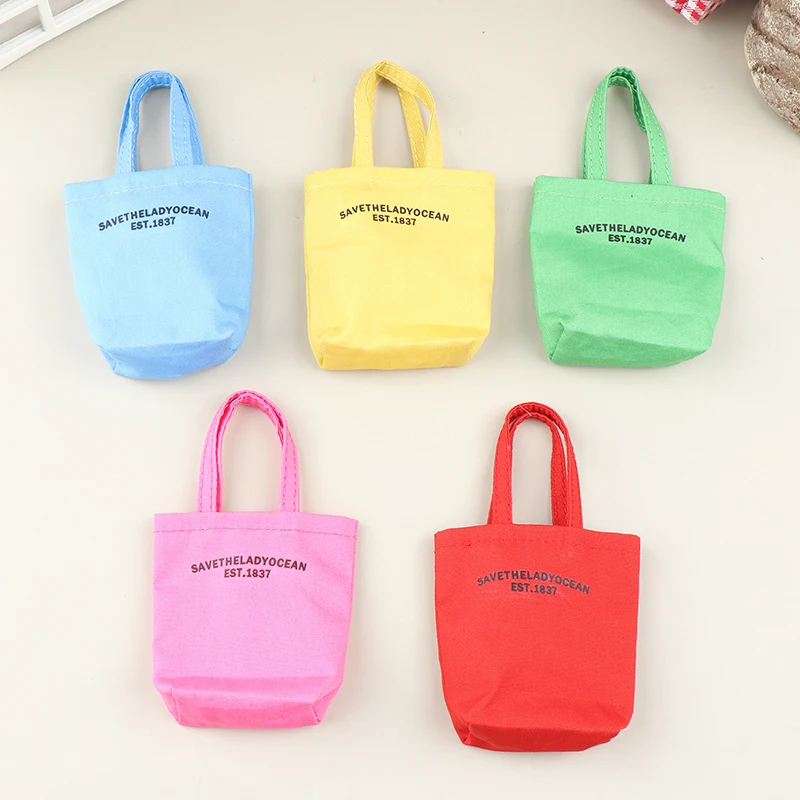 1 Pcs Doll Letter Print Canvas Bags Mini Casual Shoulder Bag Handbag Doll Dress UP Toys For 1/6 Doll Decor Accessories