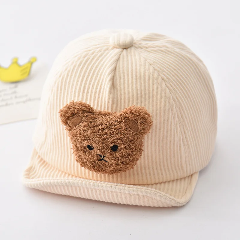 Cute Cartoon Bear Baby Baseball Cap Soft Corduroy Boys Girls Kids Cap Beanie Children Toddler Hats Bonnet Gift