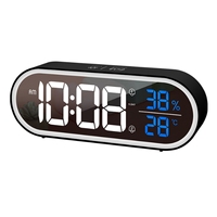 LED Digital Alarm Clock Snooze Temperature Humidity Display USB Desk Strip Mirror Clock for Living Room Decoration White