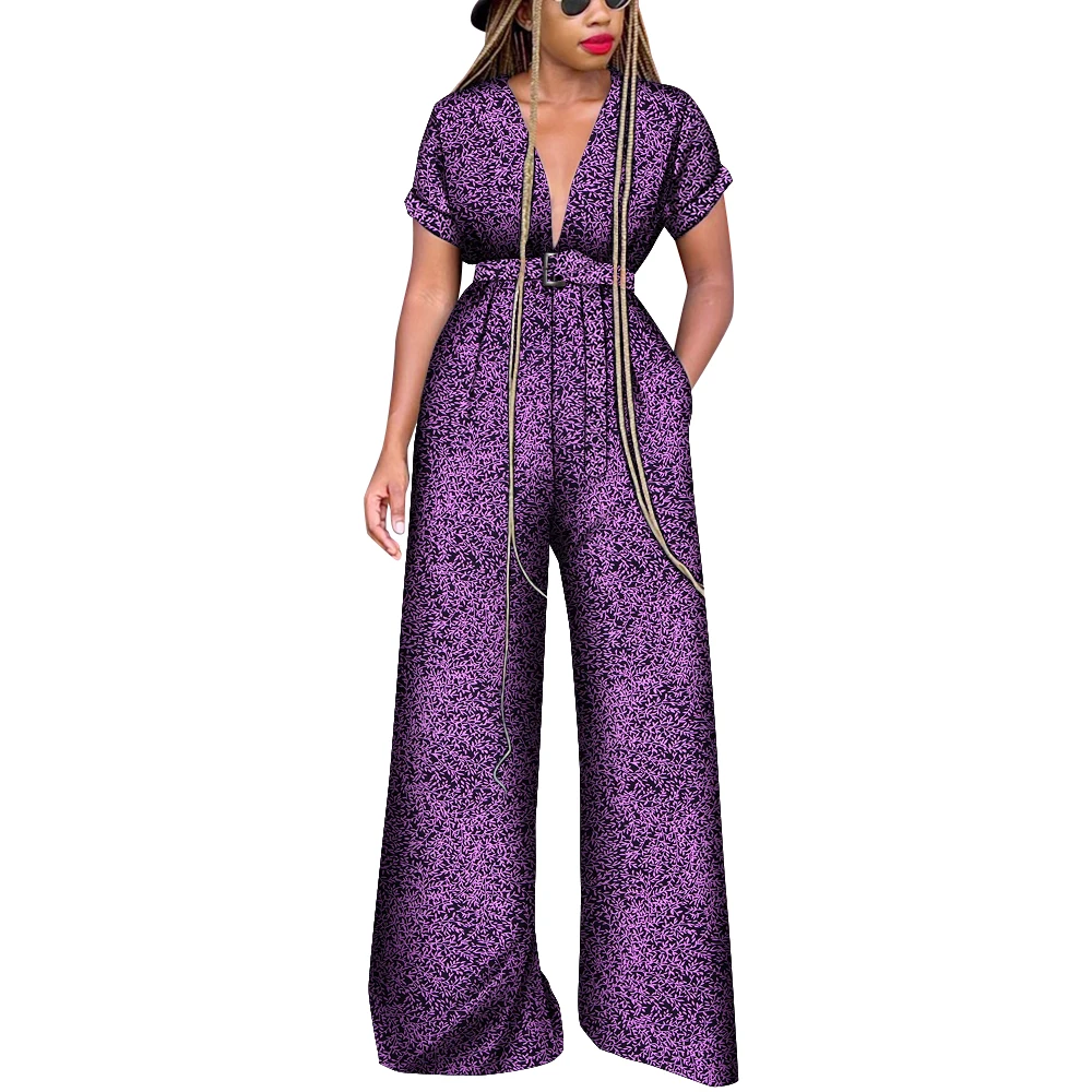 

Summer New Fashion Africa Cotton Wax Print Romper African Bazin Riche Sexy Jumpsuit for Women Dashiki Elegant Jumpsuit WY9146
