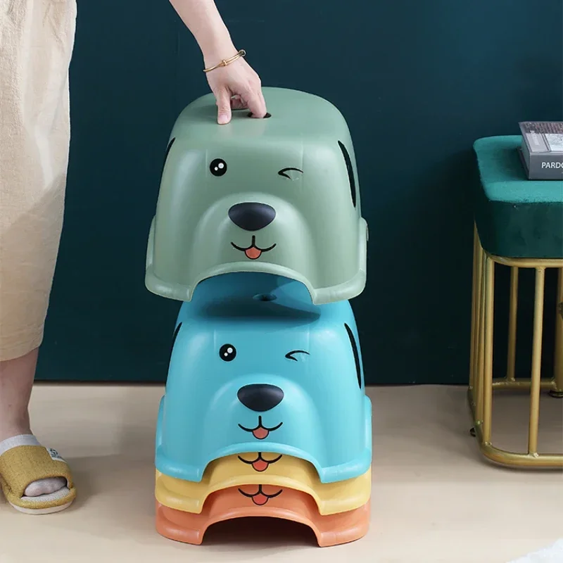 Cartoon Children Small Chair Portable Plastic Low Footrest Baby Dining Modern Home Thickened Stool Stacked Living Room Footrest