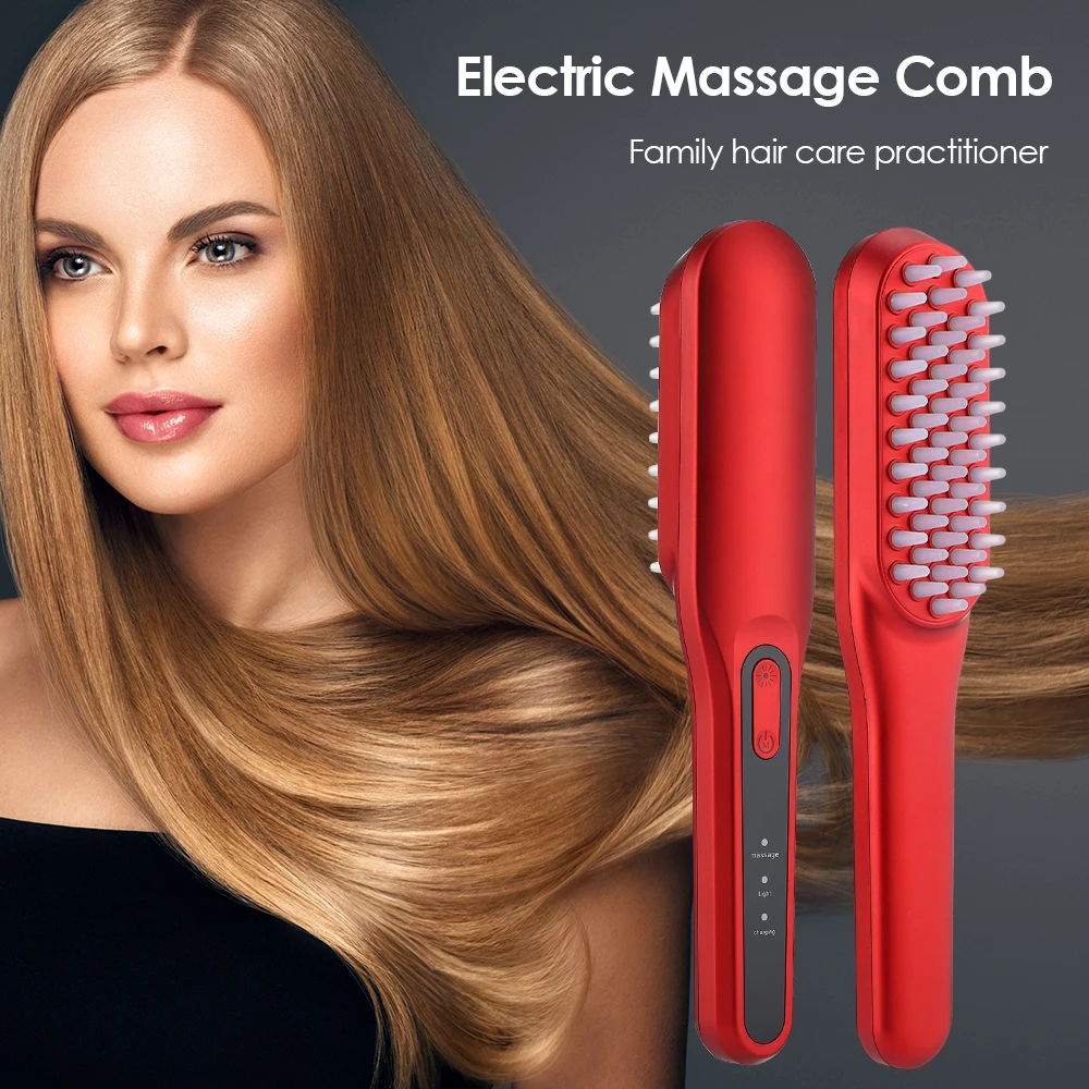 Electric Vibration Massage Comb Blue Red Light Therapy Negative Ion Hair Care Scalp Massager Brush Anti Frizz Smooth Hair Comb