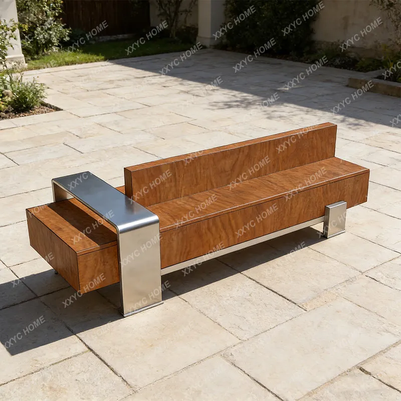 Rest area stainless steel seats with backrests, outdoor metal benches for the court