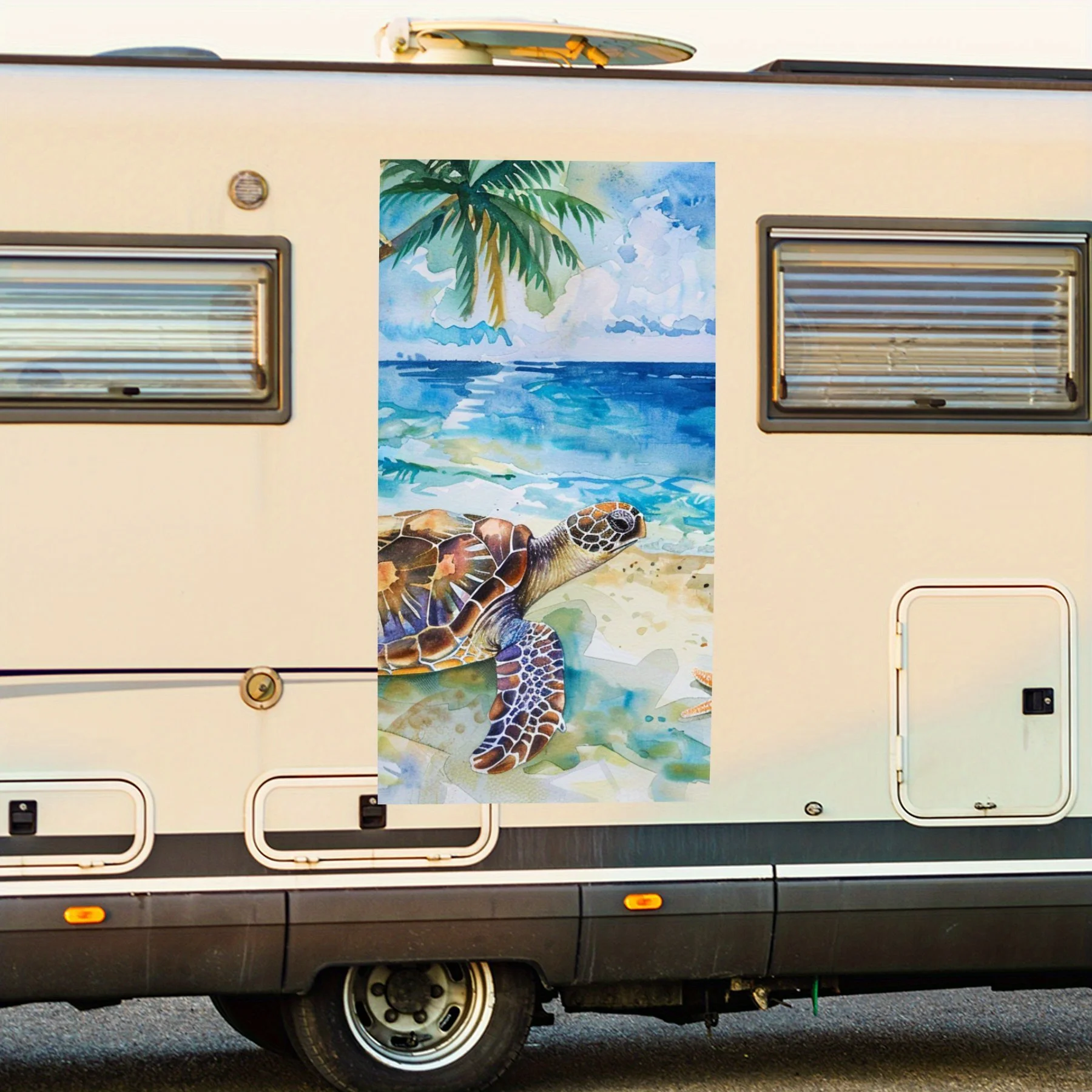 

Sea Turtle and Beach Vinyl Decal for Motorhome Car Door, Waterproof Self-Adhesive Vinyl Stickers, Decoration Protection Automoti