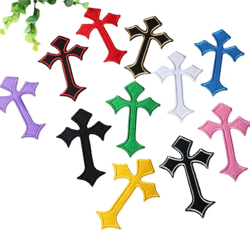 New 1 Pcs Colourful Cross Embroidery Patches Iron On Transfer For Clothing DIY T-Shirt Jacket Backpack Sticker Classic Applique