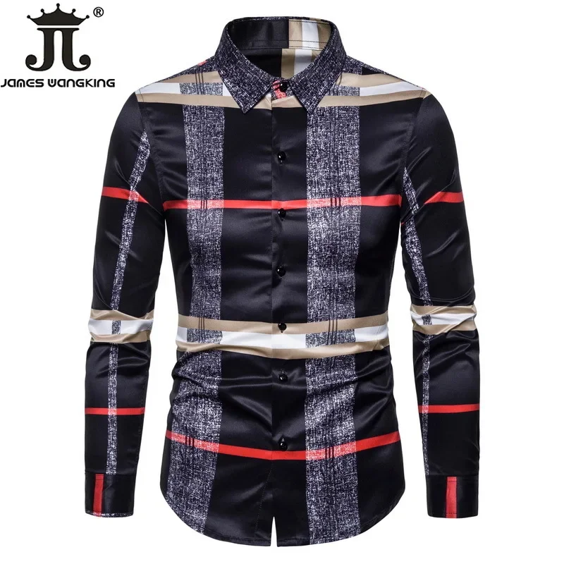 S-6XL 2024 Business Casual Plaid Shirt Men's Formal Workwear Wedding Dress Slim Social Party Clothes Khaki Checked Shirt