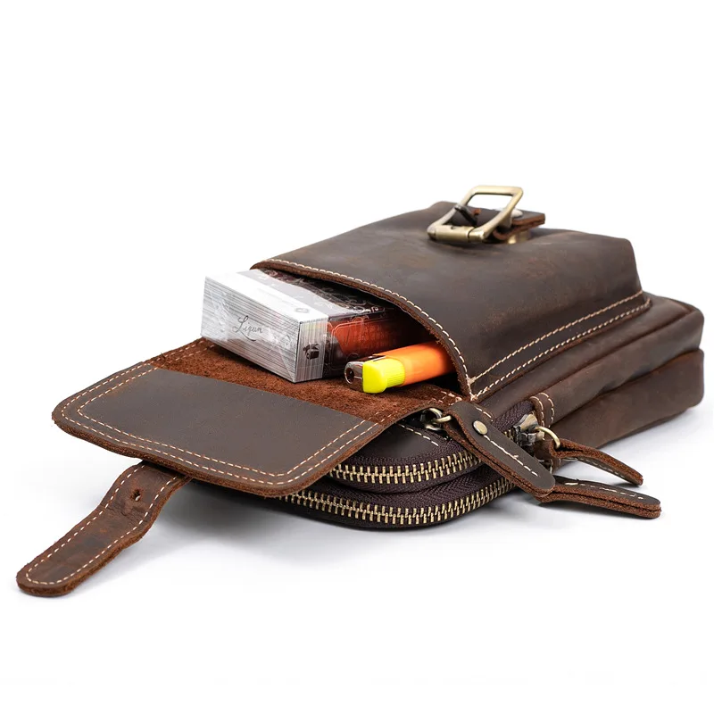 Men\'s Fanny Packs Waist Bag Genuine Leather Belt Bum Leg Hip Sack Small Multi Phone Box Wallet and Purse Outdoor Man Belt Pouch