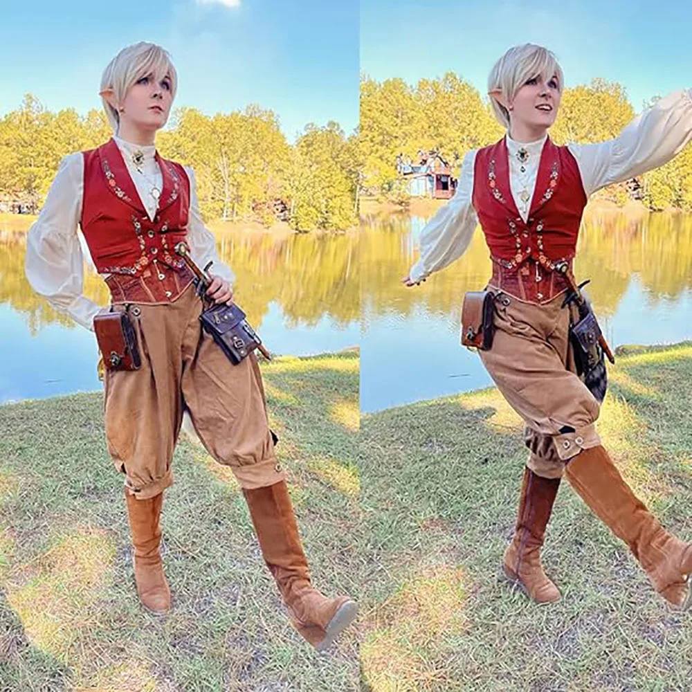 بنطلون Steampunk عتيق للنساء سروال عصر النهضة في القرون الوسطى زي الفارس البني Castaways سروال استعماري