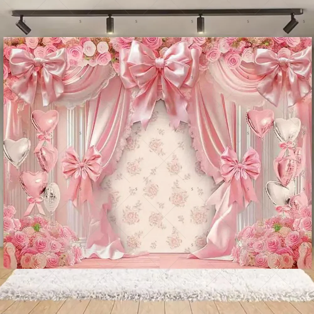 

Flower Pink Purple Beige Gauze Background Banner Dreamy Birthday Wedding Party Decoration Backdrop Supplies Photography Props