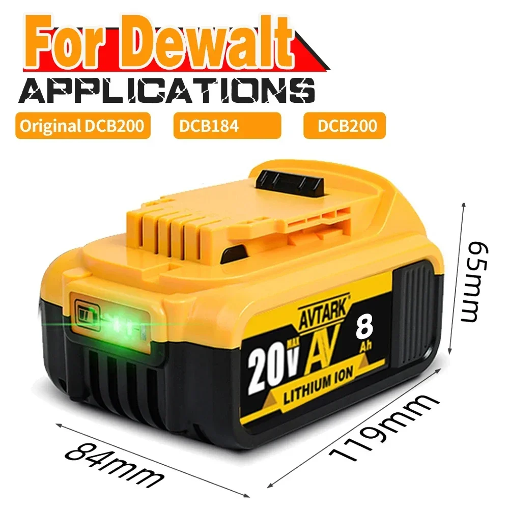 

Genuine 18V/20 Volt MAX 6.0Ah 8000mAh DCB200 Replacement Li-ion Battery for DeWalt DCB205 DCB201 DCB203 Power Tool Batteries