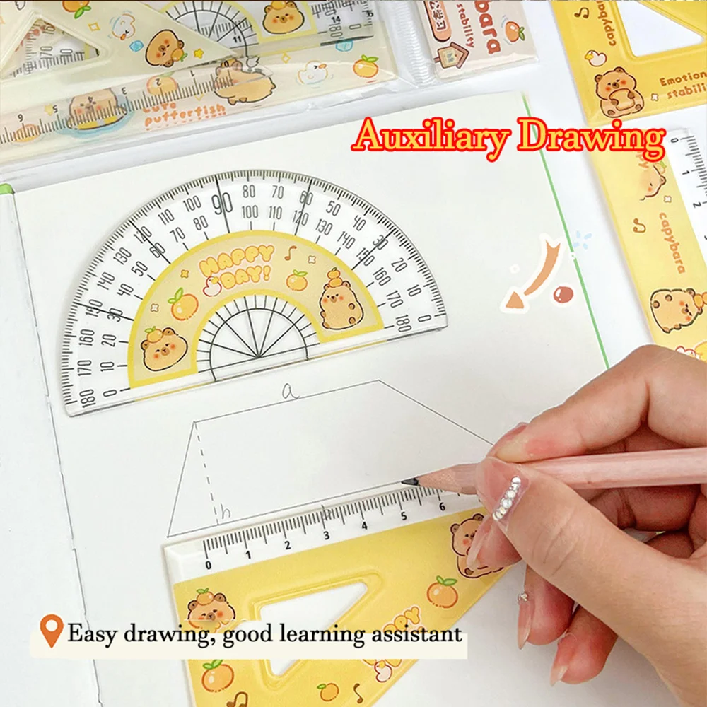 4pcs/set Creative Acrylic Capybara Set of Rulers Drawing Tools Cute Cartoon Soft Ruler Set Office Supplies Set Square