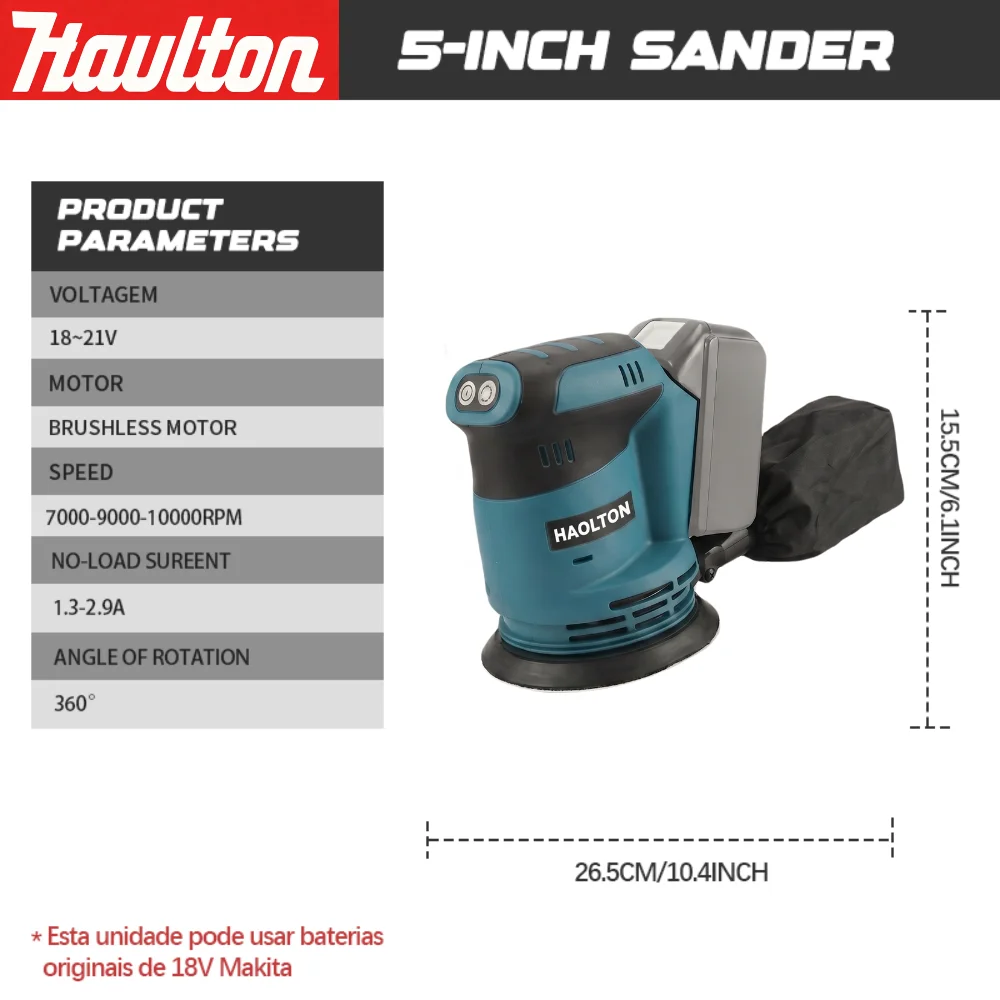 Makita 18V Haolton DBO180Z Cordless Random Orbital Sander for Woodworking Putty Polishing DIY and Professional Use