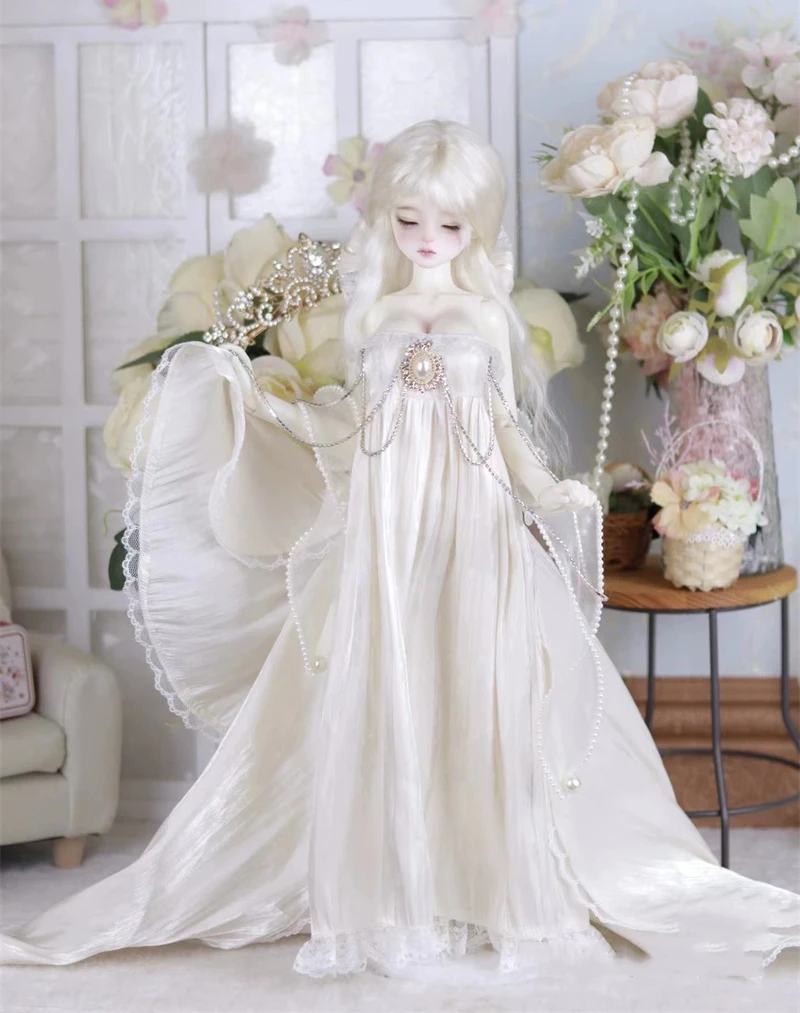 4-Piece Set 1/4 BJD Doll's Clothes Suit Elegant Trailing Princess Dress Main Skirt Tail Back Clip Bow Hairpin Fit Action Body - view 5