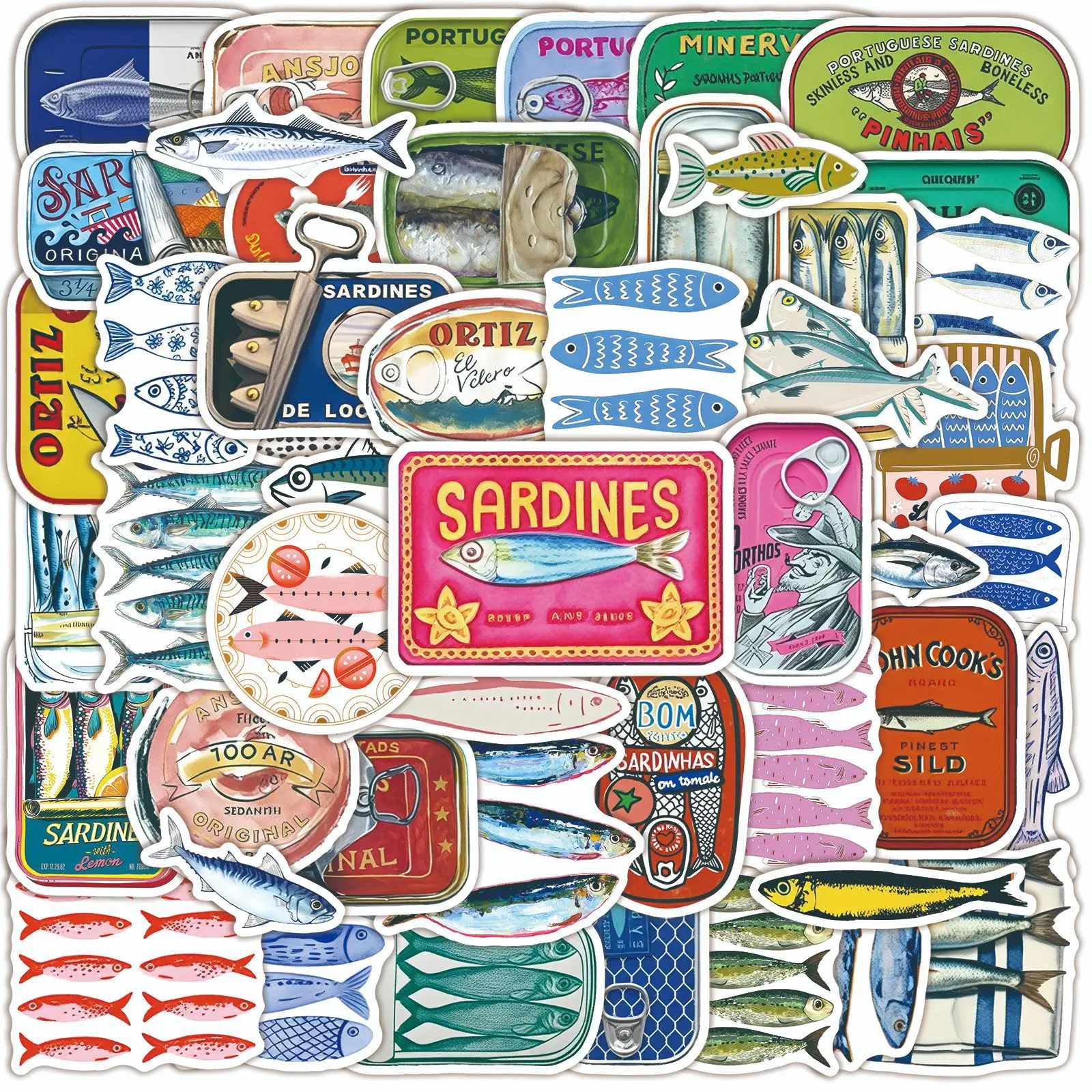 50 Pegatinas de Sardinas Estéticas y Creativas, de Dibujos Animados, Impermeables, para Diario, Graffiti, Decoración DIY, Skateboard, Laptop, Equipaje, Juguete Retro