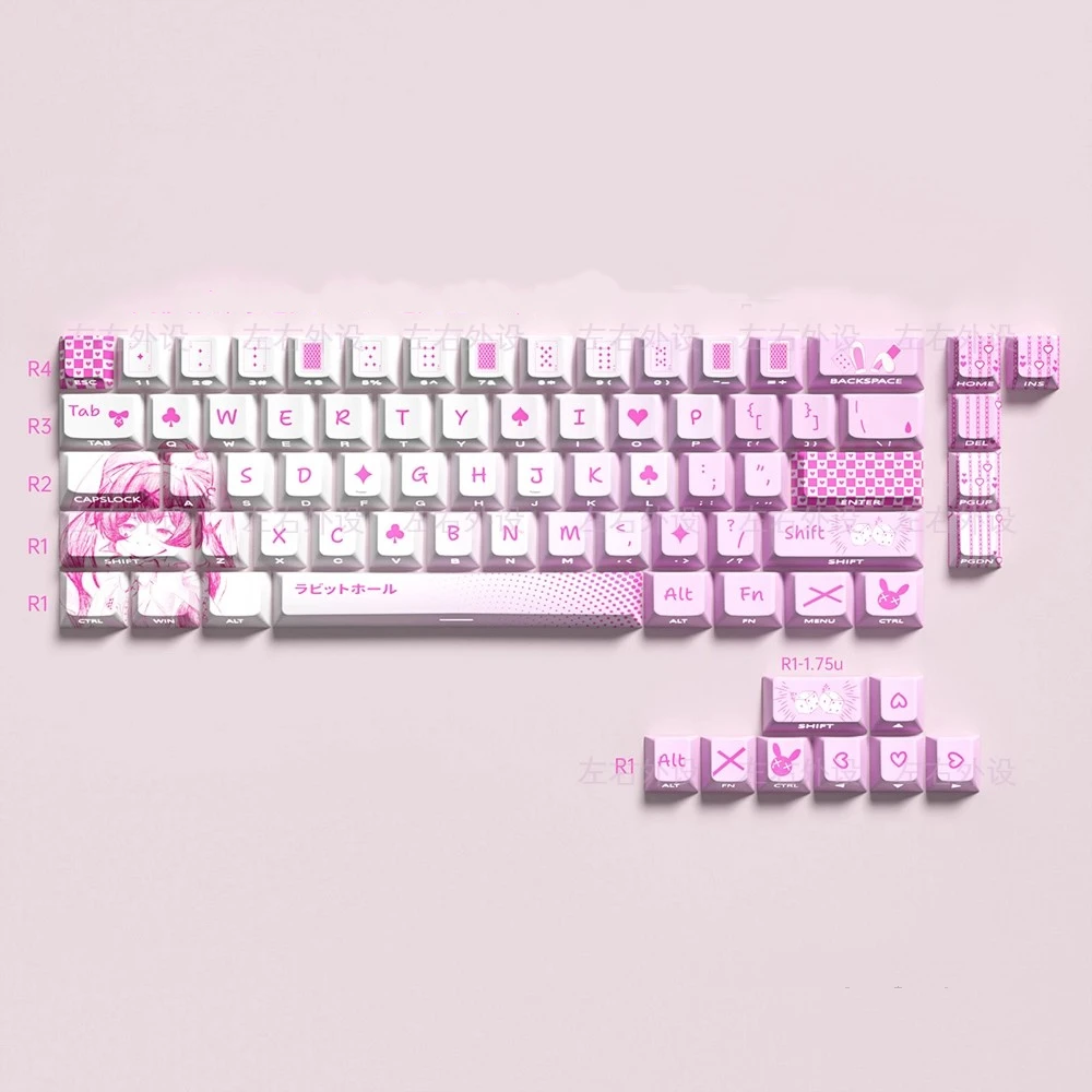 74 Keys/set Rabbit Hole Keycaps PBT Dye Subbed Side Printed Backlit Anime Cartoon Key Caps Cherry Profile Keycap For 60 61 65 68