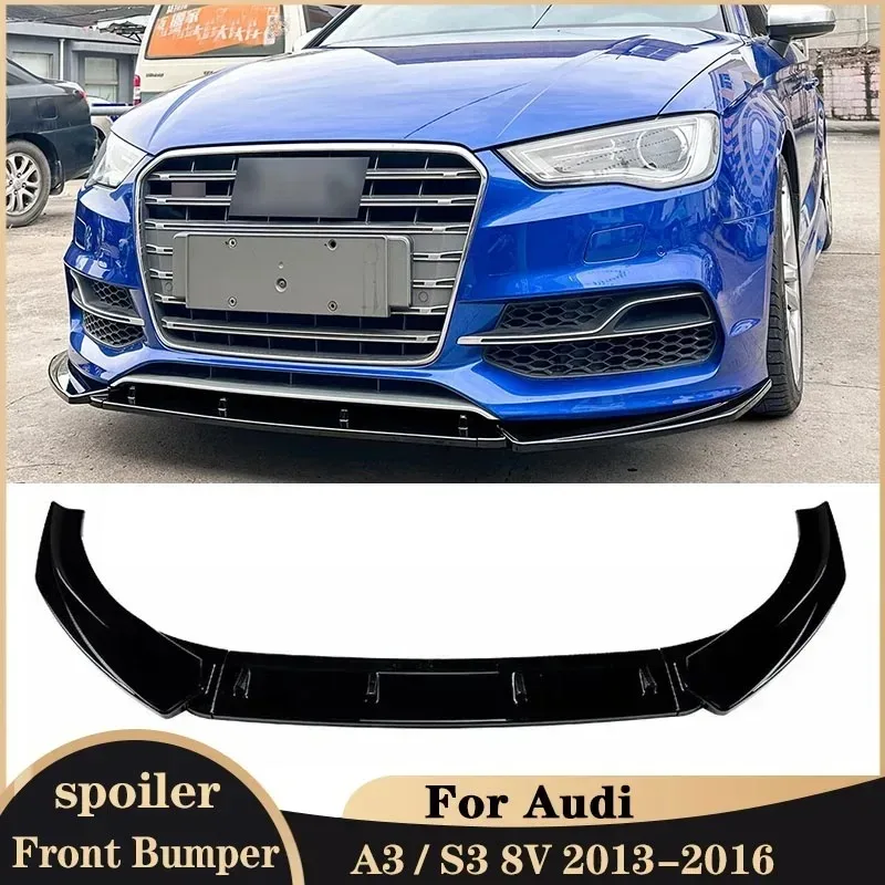 Front Bumper Spoiler Lip Splitter Trim for Audi A3 / S3 8V 2013-2016 Body Kits Front Lip Chin Protector Cover Car Accessories