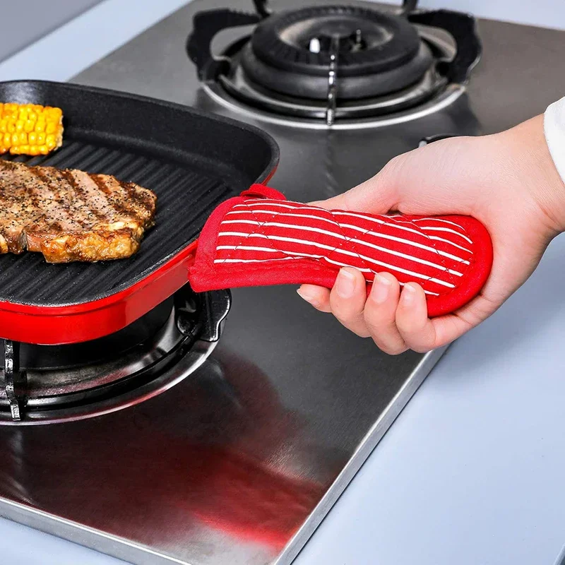 2Pcs Pan Handle Sleeves, Heat-Resistant Skillet Oven Mitts, Hot Handle Covers for Kitchen BBQ