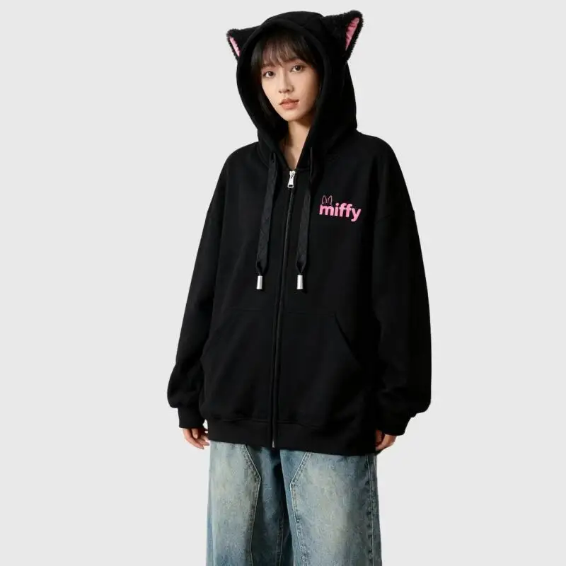 Neue Miffy Hoodie Trendy Marke Casual Jacke Frühling und Herbst Langarm Nette Katze Ohr Lose Zipper strickjacke