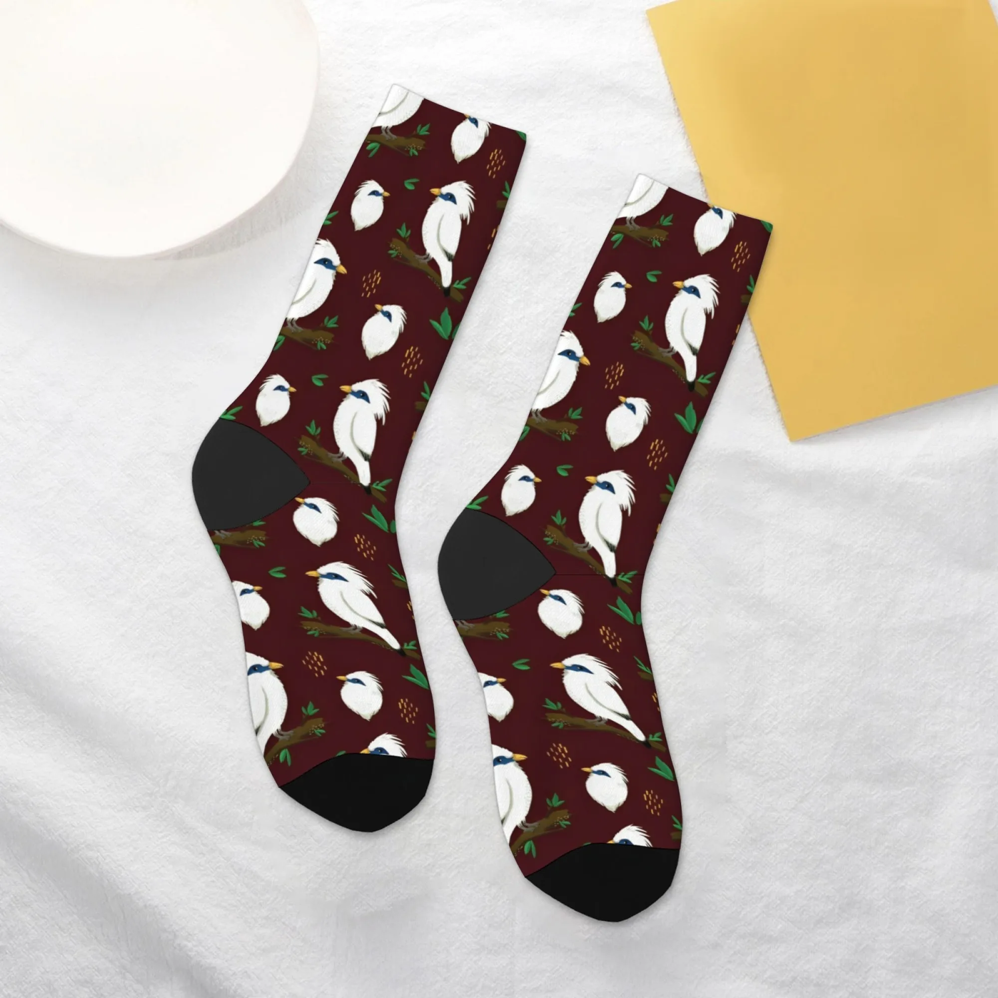 جوارب رجالية باللون الأحمر الخمري، نمط فرع طيور الكاردينال والتوت، جوارب رياضية عصرية للزوجين