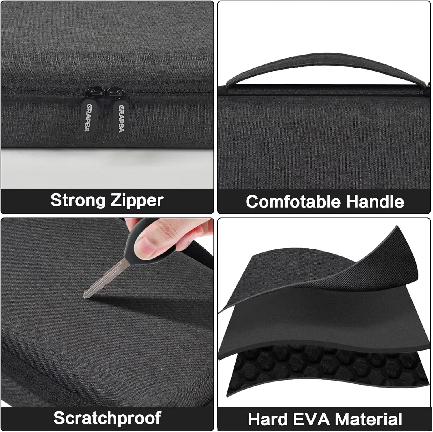 حافظة نظارات ذات هيكل صلب، صندوق نظارات محمول للسفر، منظم تخزين كبير الحجم للنظارات الشمسية، مضاد للسحق، أسود