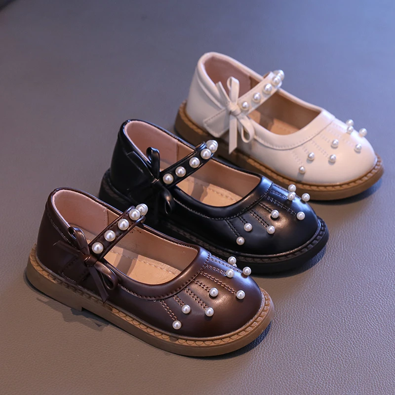 Chaussures en cuir avec nœud papillon latéral pour petite fille, chaussures plates pour enfants, mode princesse, boucle à crochet, doux, élégant, polyvalent, chic, fête