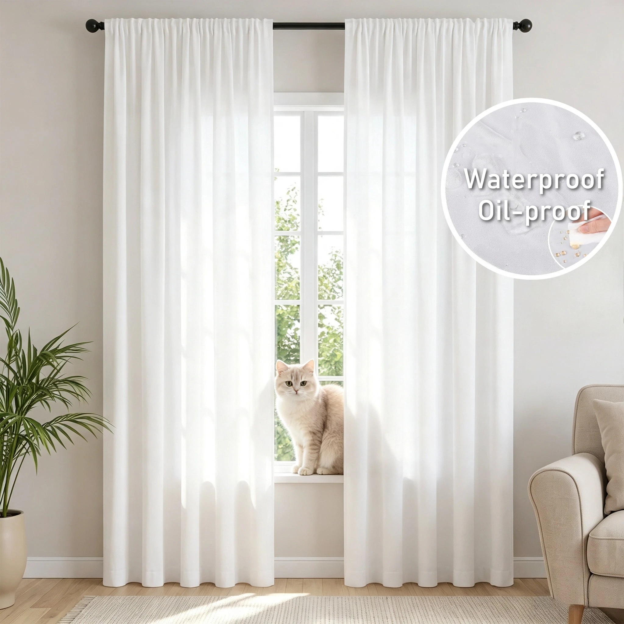 2Panels Non-See-Through Privacy Sheer Curtains Waterproof Sheer Curtains Light Filtering Window Curtains Drapes for Outdoor Deco