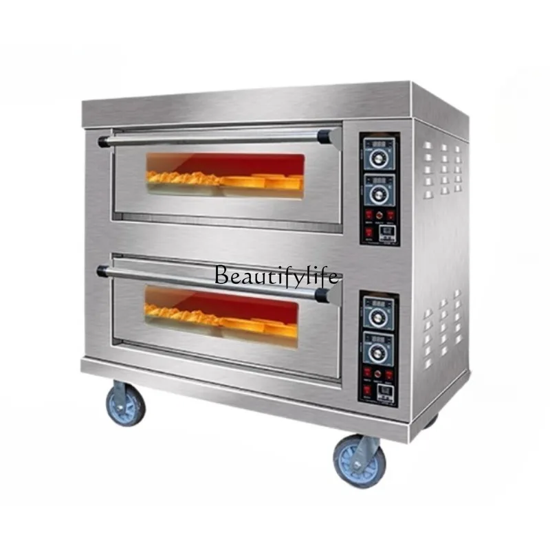 05Electric oven commercial double-layer two-plate large bread pizza cake large-capacity stall baking special gas oven