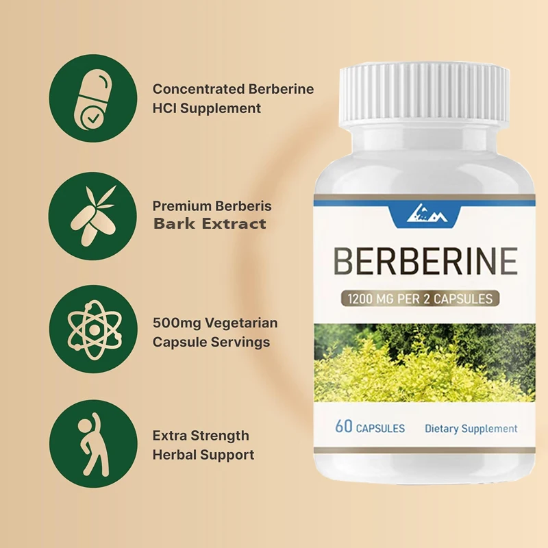 

Berberine supplement 1200mg | 60 vegetarian capsules, root extract plant-based, vegetarian, non genetically modified