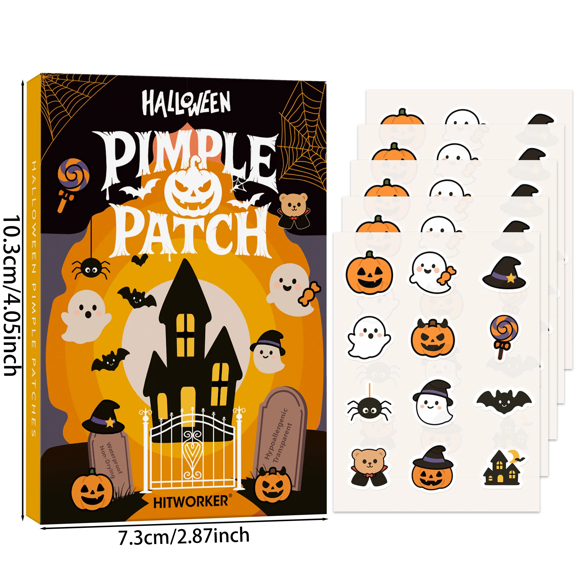 Patchs d'acné d'Halloween 60 pièces, motif fantôme drôle mignon, patchs de boutons invisibles pour le soin du visage et les boutons