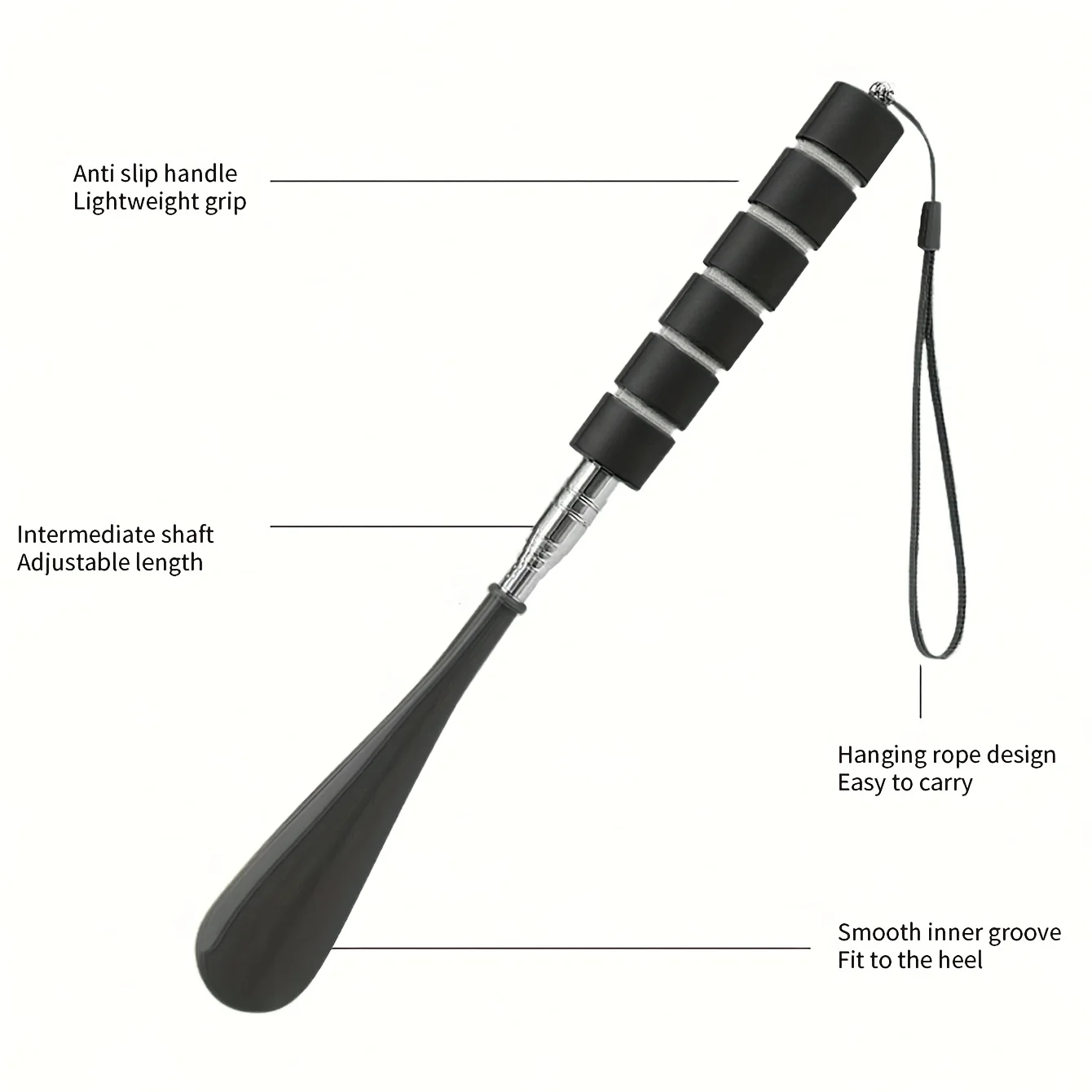 1pc Adjustable Length Shoe Horn - No Squatting/Bending Needed, Extendable Shoe Lifter with Hanging Hook, Heavy-Duty for Elderly