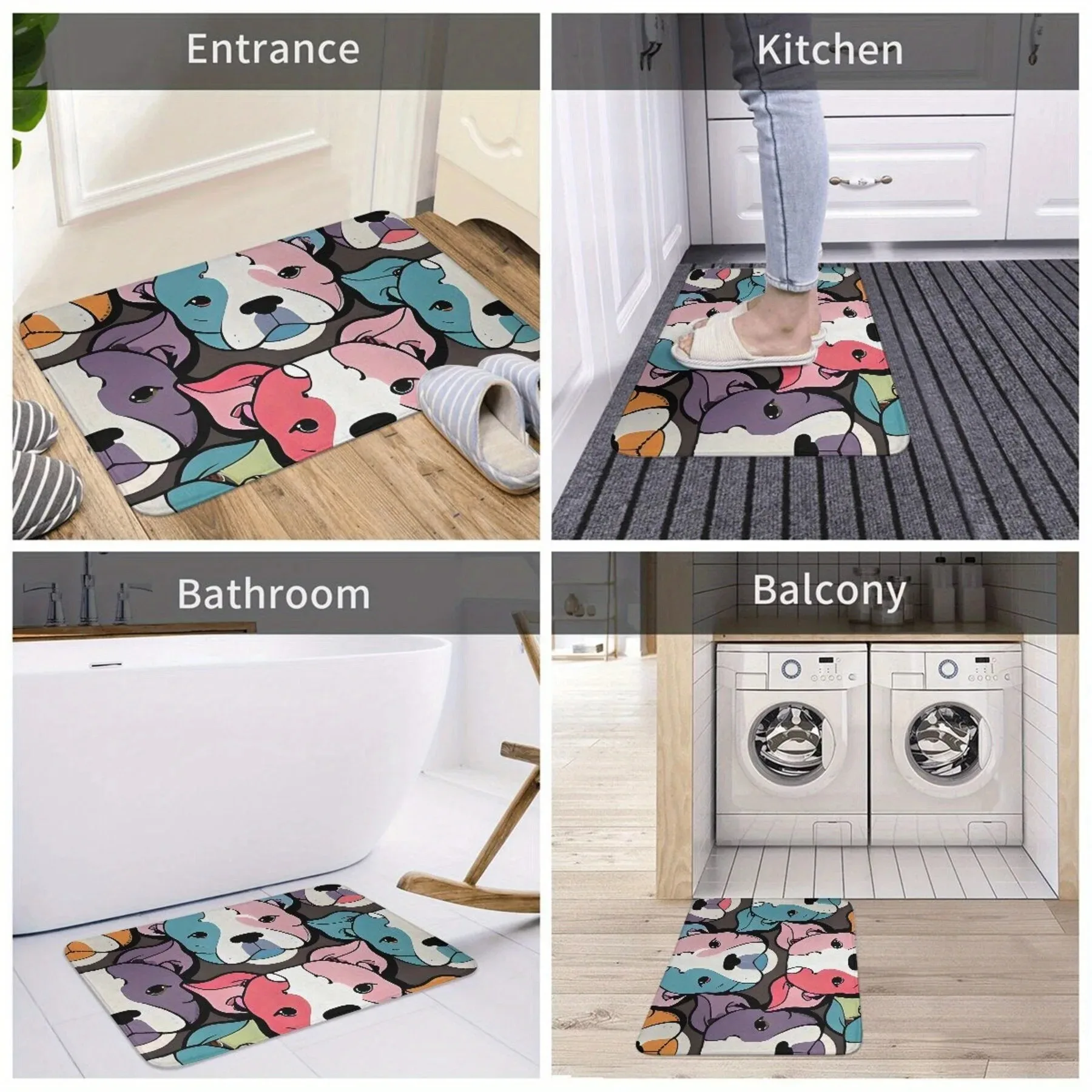 

1PC Cartoon Dogs pattern Door Mats Kitchen Rugs Non-Slip Pop design Bathroom Rugs Bath Mat Carpet for Home Sink Laundry Decor
