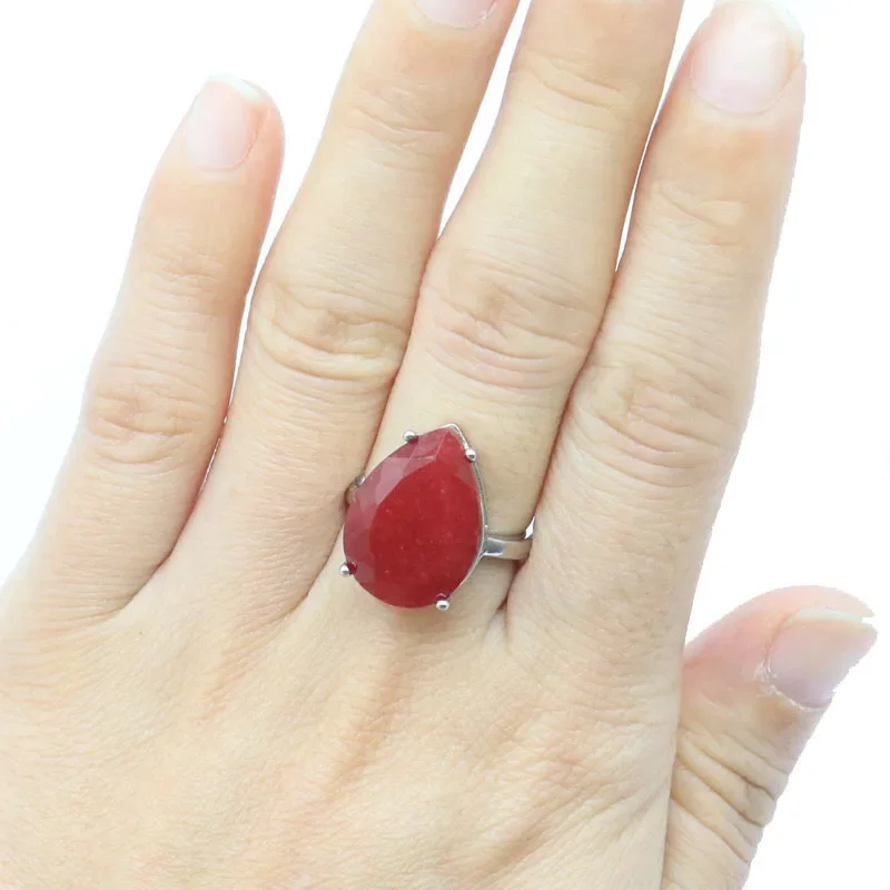 

Buy 3 Get 1 Free 18x13mm SheCrown Big Gemstone Real Red Ruby Water Drop Ladies Daily Wear Silver Rings Many Sizes 6-11