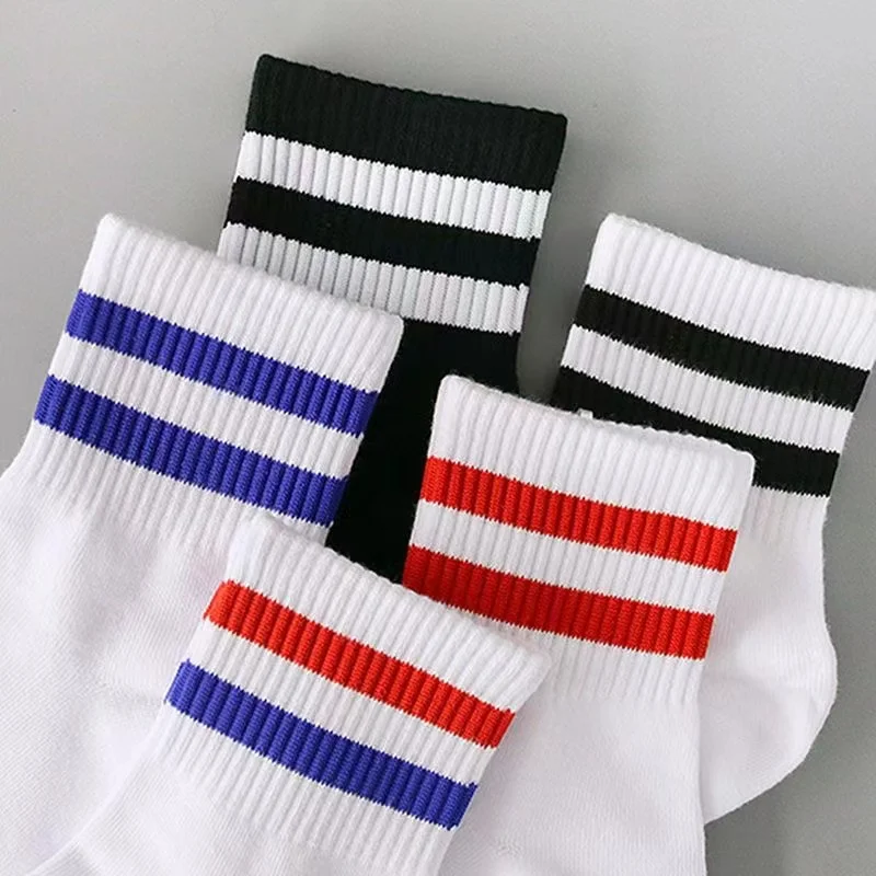 Kids Classic Two Striped Cotton Crew Socks Retro Old School Children Baby Boys Girls Socks Hiphop Skate White School Socks Black