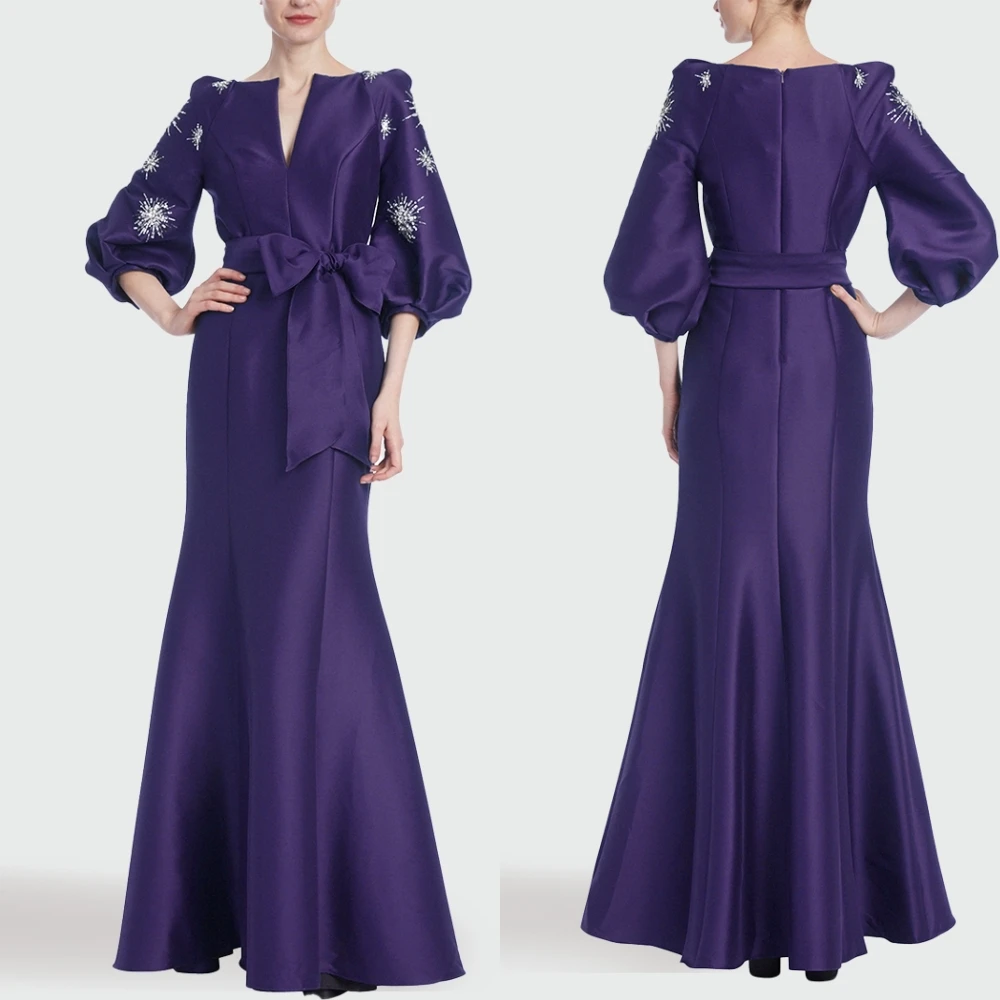 Robe de Cocktail en Forme de Sirène à Col en V, Tenue Longue Drapée S Personnalisée avec Nministériels d Perlé, pour Occasions sur Mesure