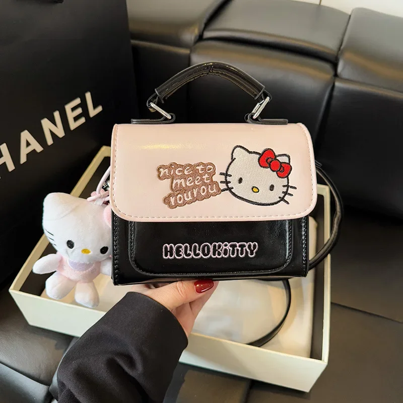 

New Hello Kittys Crossbody Bag Embroidery Small Square Bag Girl All-Match Girl Hand-Held Crossbody Bag Bags for Woman