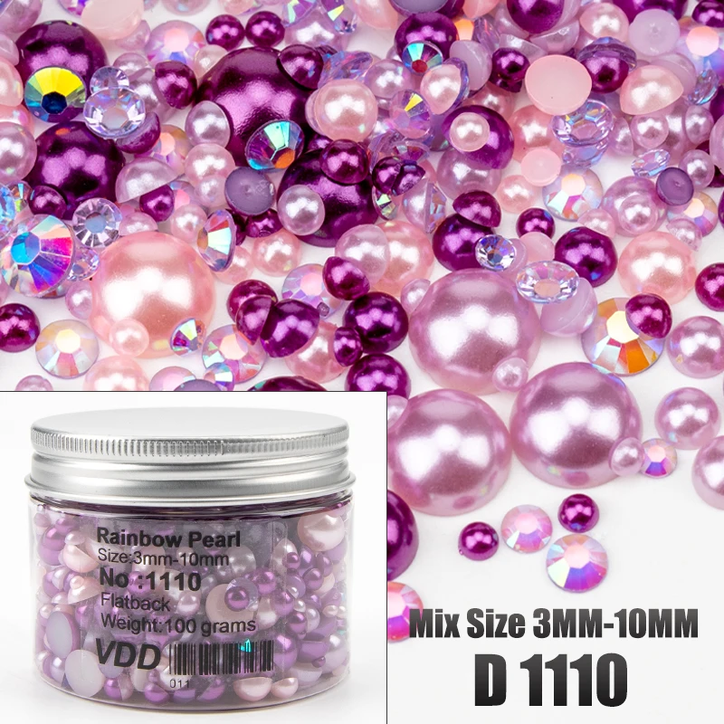 VDD 30/60/100/200g Großhandel Gemischte Größen ABS Halbrunde Perlen Flache Rückseite Perlen Farbige Harz-Strasssteine für Nagelkunst, Basteln und DIY-Dekoration – Detail 16