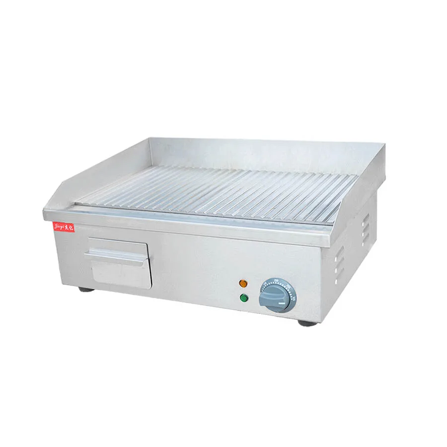 Mesin pemanggang komersial panci panggangan pelat beralur penuh baja wajan penggorengan Steak bergaris UNTUK RESTORAN panekuk listrik