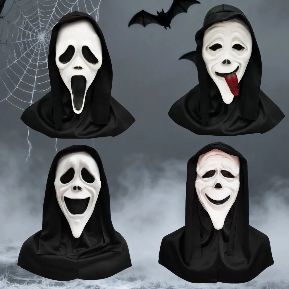

Scary Movie Ghost Smiley Face Scream Mask Halloween Cosplay Horror Fun Costume
