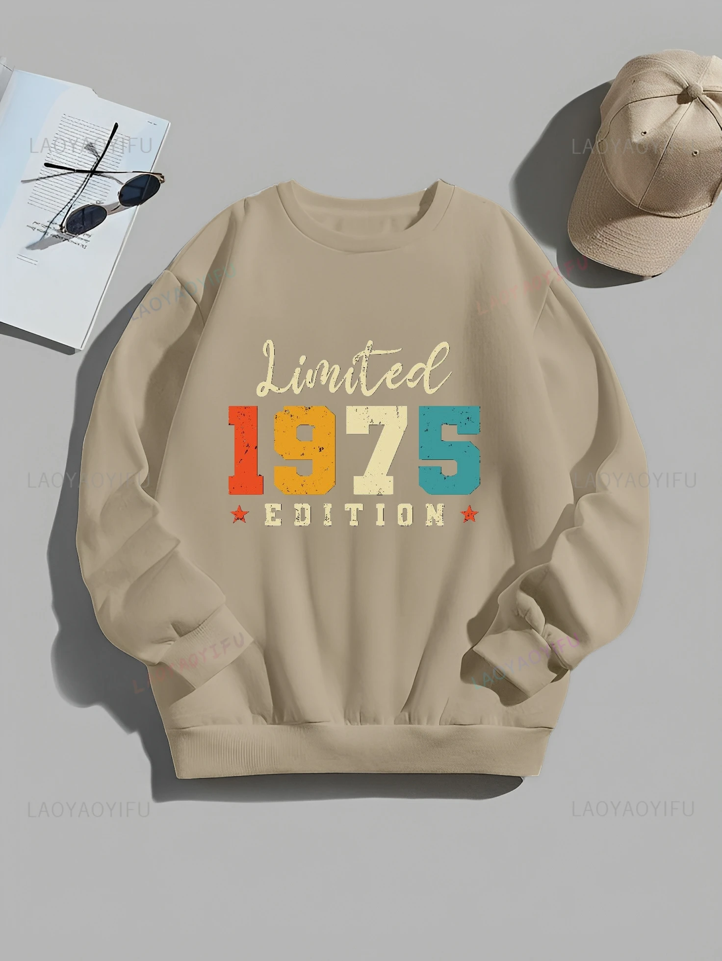 

Period Print Hoodie Born in 1975, Unisgender Birthday Gift, Fall/winter Everyday Street Wear, Casual Loose Crew-neck Hoodie