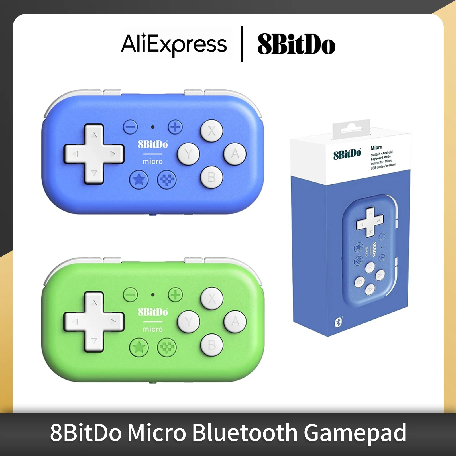 8Bitdo Micro Bluetooth Gamepad Pocket-sized Mini Game Controller for Switch, Android, and Raspberry Pi, Supports Keyboard Mode