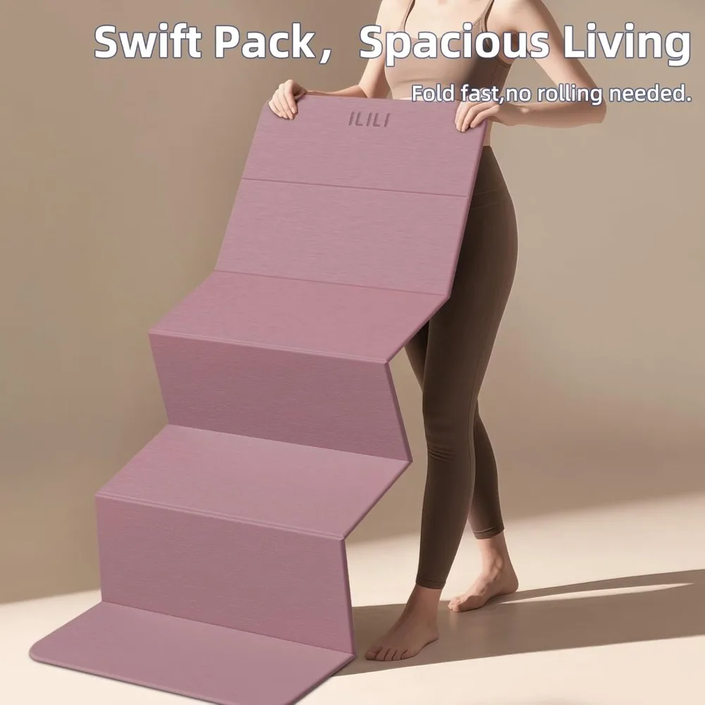 سجادة يوجا TPE بسمك 10 مم قابلة للطي، طويلة جدًا 75 × 26، ناعمة ومريحة، سهلة الحمل، بساط سميك قابل للطي لليوجا والتمارين الرياضية