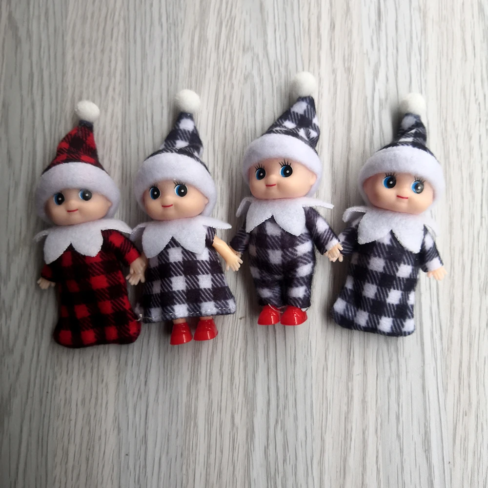 7cm Christmas Elf Babies Movable Arms Legs Doll House Accessories ( Plaid Baby Elves Dolls )