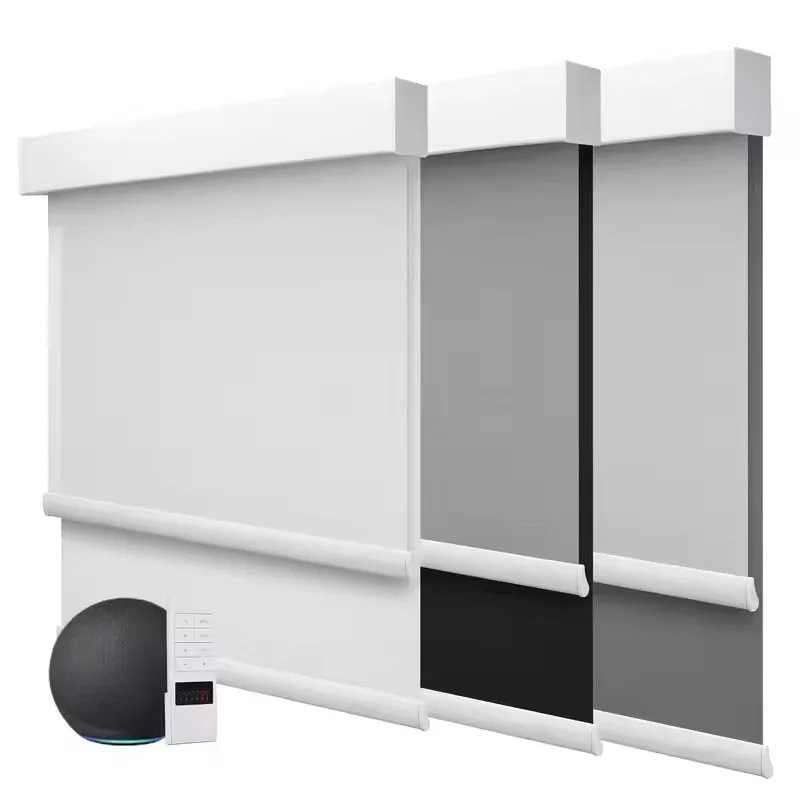 Fashion Style Customized Square Cassette Rechargeable Connect Mobile Phone Alexa Google Automatic Dual Roller Blinds For Windows