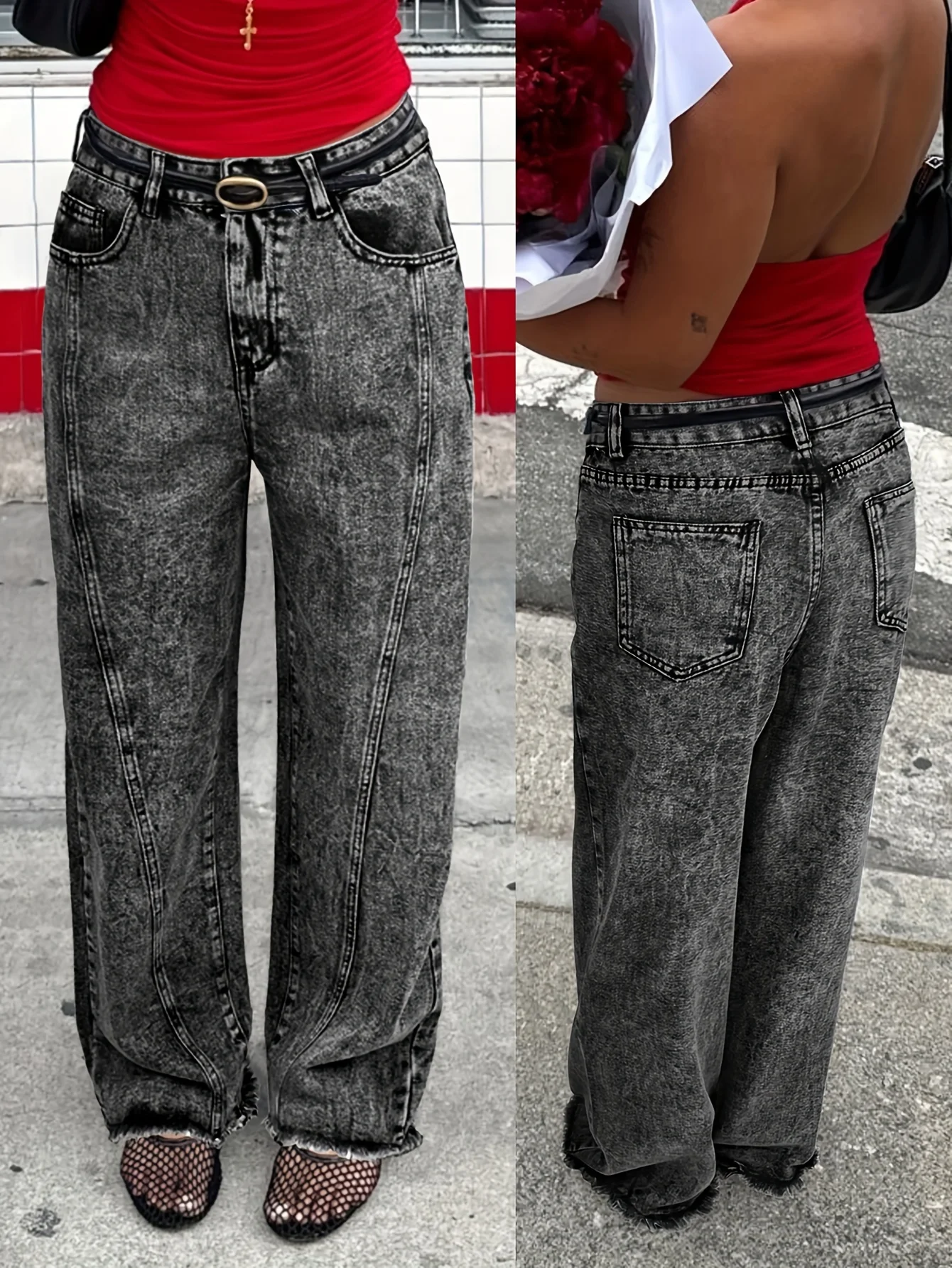 

Y2k винтажные потертые прямые джинсы женские с высокой талией и необработанным краем подол свободные брюки с наклонными карманами для улицы