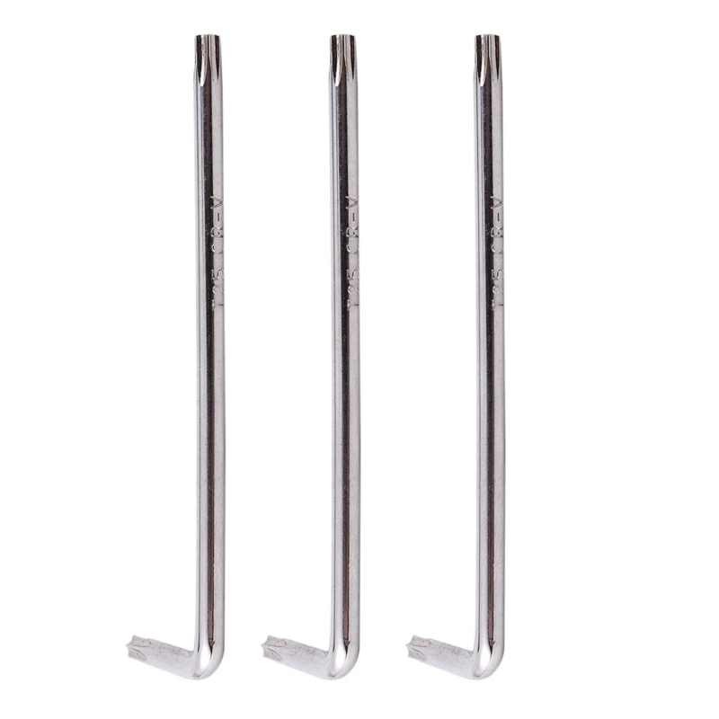 3X Long Arm Tamper Proof Torx Star Key Wrench Silver, T25 100Mm