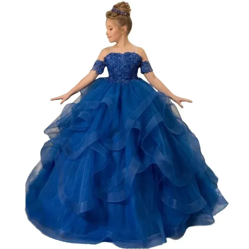 Flower Girl Dress Lace Floor-Length Ball Gowns Princess Pageant Girl Wedding Birthday Party First Communion