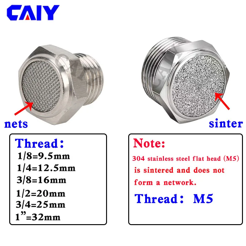 304 Stainless Steel Flat Pointed Muffler Fitting M5 1/8