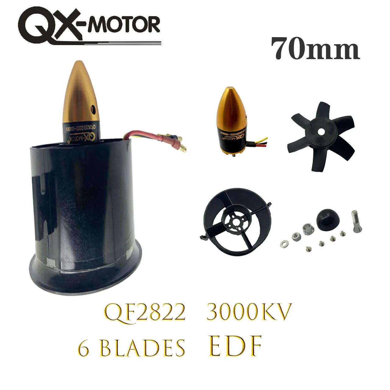 QX-Motor 70mm EDF 6 łopatek prowadzący wentylator bezszczotkowy silnik QF2822 (2222)-3000KV dla dronów zabawkowych DIY komponenty